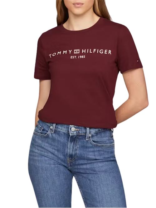 T-shirt donna bordeaux in cotone Tommy Hilfiger | WW0WW40276VLP